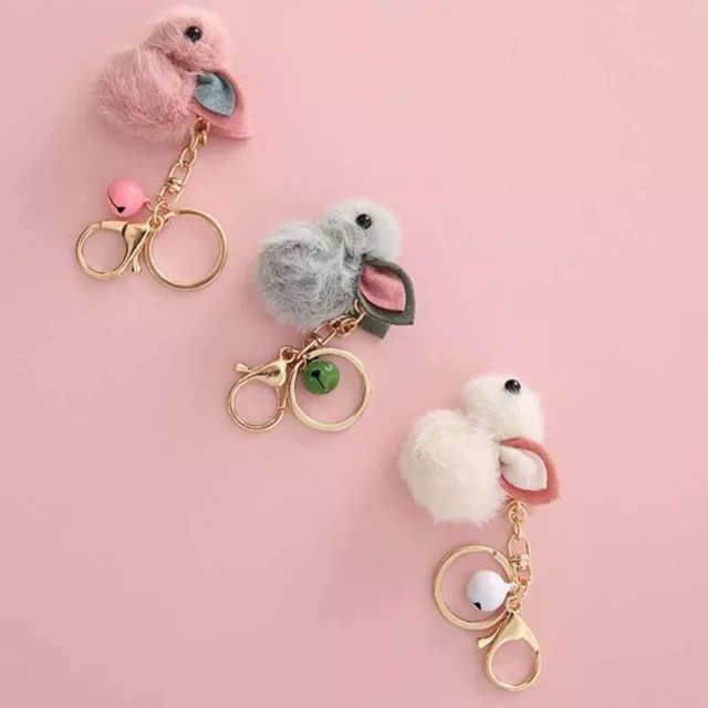 3PCS Keyring Bunny Faux Fluffy Rabbit Fur HandBag Pendant Charm Pompom Keychain