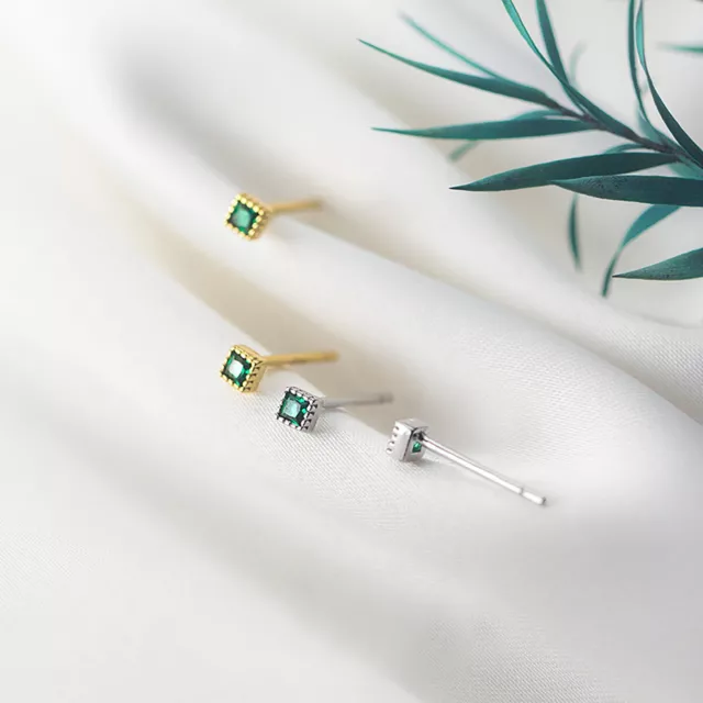 Tiny Emerald Green Stud Earrings in Sterling Silver, Simple Everyday Earrings