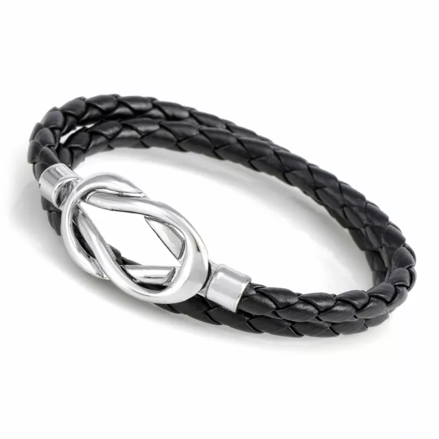 Genuine Black Brown Leather Double Wrap Braided Wristband Bracelets 049USANNA