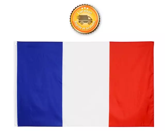 Drapeau Français Tricolore avec Oeillets 90x150 cm de Qualité France Décoration