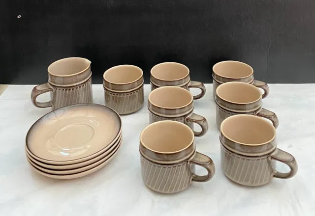 1970s  Denby  Brown Sonnet 6x cups 4x saucer, Cream Jug & Sugar Bowl