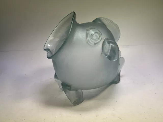 11” Blenko Style Art Glass Hand Blown Light Blue Fish Vase Bowl Terrarium