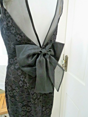 80s Jessica McClintock Gunne Sax Black Lace Sequin Dress Big Bow Womens  XS/S