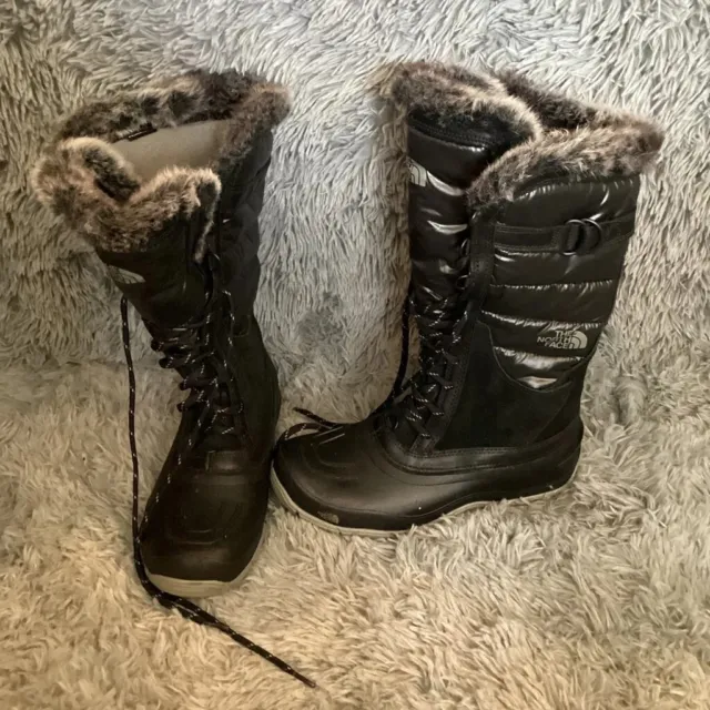 The North Face Nuptse Purna Winter Boots Black Fur Waterproof Women’s Size 8