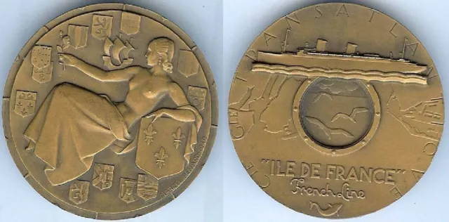 Médaille de table - Paquebot Ile French line de France Marcel Renard 1949