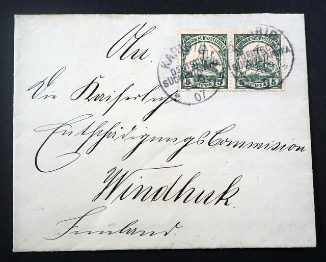 Dt. SW-Afrika Bahnpost; "KARIBIB DSWA 21/9/07", K1 (HB 1) Paar 5 Pfg, MiNr. 25