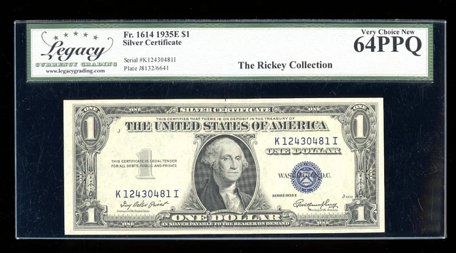 DBR 1935-E $1 Silver Fr. 1614 KI Block Legacy 64 PPQ Serial K12430481I