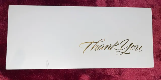 25 Long Thank You Note Folded Cards White Gold Envelopes Vintage 1970s 3x8”