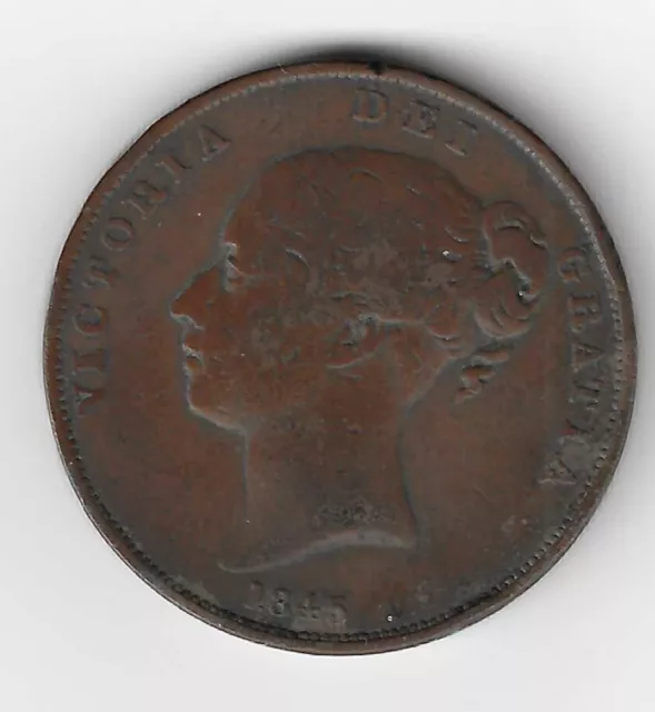 Queen Victoria Young Head 1845 OT Coinage Penny 1d British Coin
