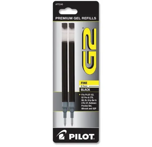 Pilot G2, 2/Pack Gel Ink Refill for Rolling Ball Pens, Fine Point,0.7mm Black