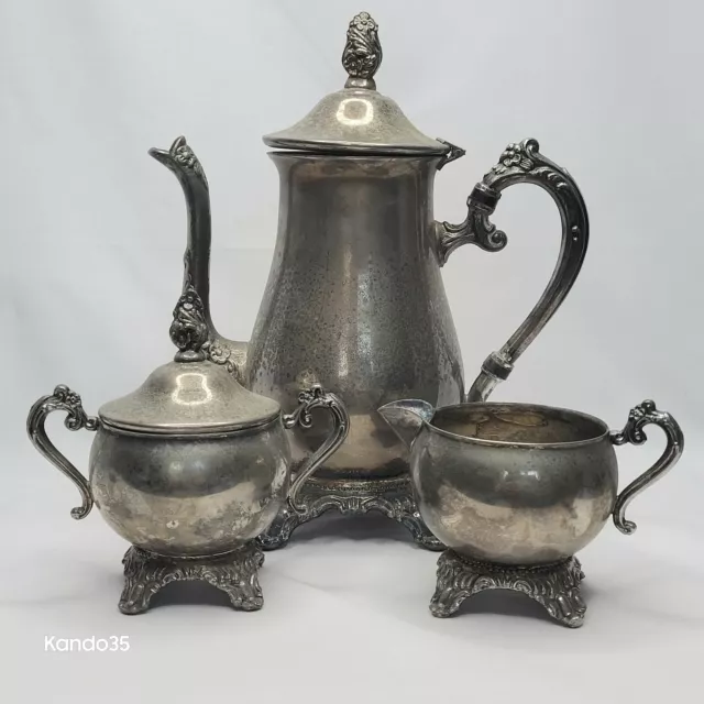 Vtg Silver Plate Estelle Floral Tea Set Teapot Creamer Milk Jug Sugar Pot Lid