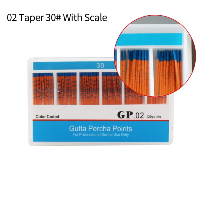 120Pcs/Box Dental Absorbent Taper02 15-40# Points Gutta Percha with Scale