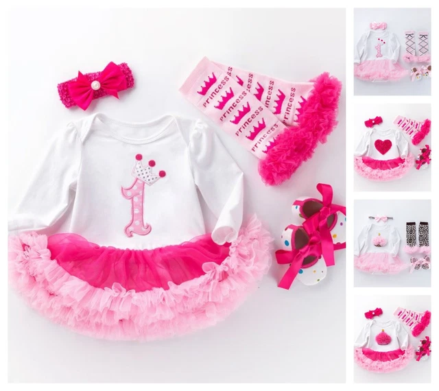 Nuovo set abito primo compleanno bambina bianco rosa gonna tutù festa vestiti bambini