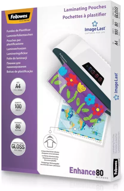 Fellowes A4 Laminating Pouches - Gloss Finish - 100 Sheets - 160 Micron 2 x 80 -