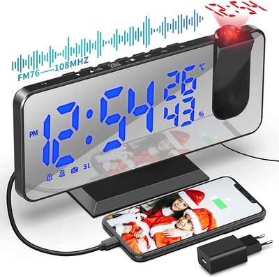 Nero Sveglia con Proiettore con Igrometro e Porta USB Sveglia Digitale Atomica con Temperatura e 2 Allarmi Think Gizmos TG644 Sveglia Digitale da Comodino con Proiettore Sveglia Luminosa 