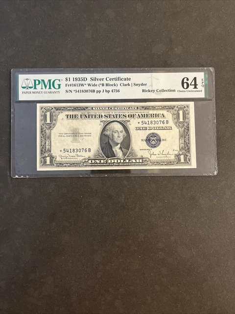 Fr.1613W* 1935-D $1 One Dollar *Star* Silver Certificate“Wide” Pmg Gem Unc-64Epq