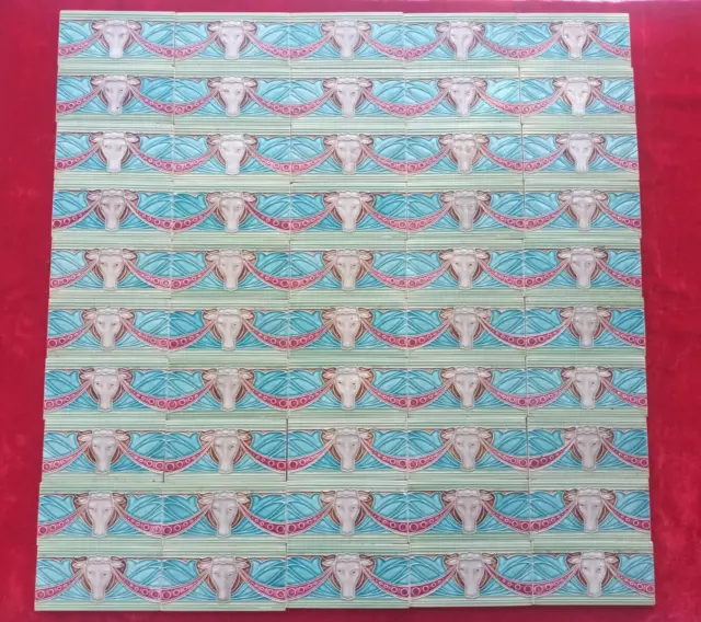 50 Pieces Lot Old Art  Floral Design Embossed Majolica Ceramic Tiles Japan 0318
