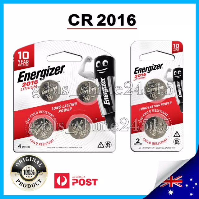 2, 4 Pack Genuine Energizer CR2016 3V Lithium Coin Cell Button Battery Remote