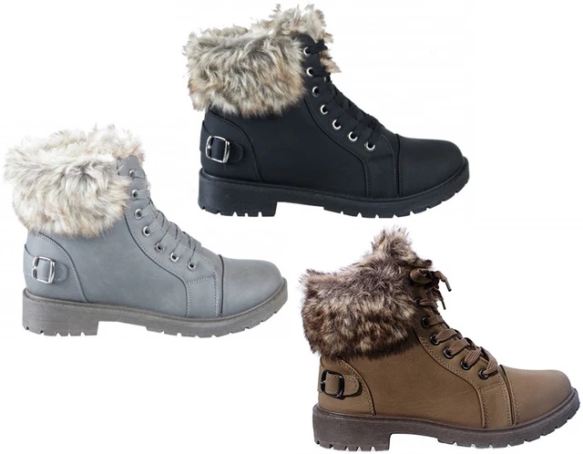 Femmes Fausse Fourrure Bottines Chaud Prise Chaussures Semelle Tailles 3-8 Noir