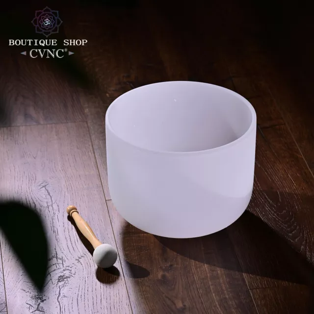 CVNC 432Hz 8" C Root Chakra Frosted Quartz Crystal Singing Bowl Sound Healing