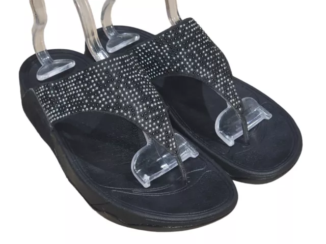 Fitflop Womens Flare Black Slide Studded Sandals Slip On Platform 123-001 Sz 10