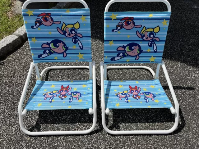 2 Y2K Powerpuff Girls Folding Beach Chairs Childs Kids Lawn Cartoon Network