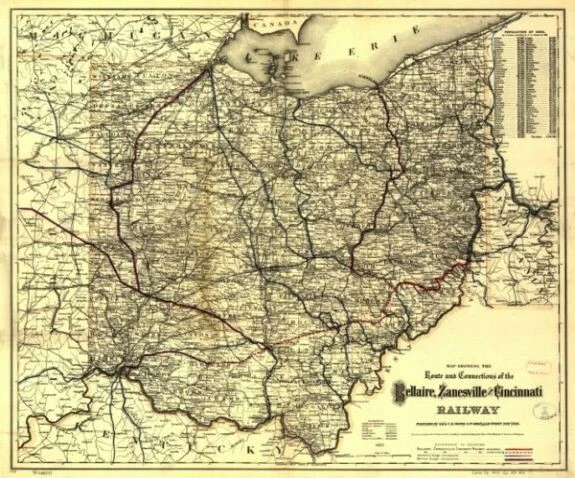 1883 MAP| MAP showing the route and connections of the Bellaire ...