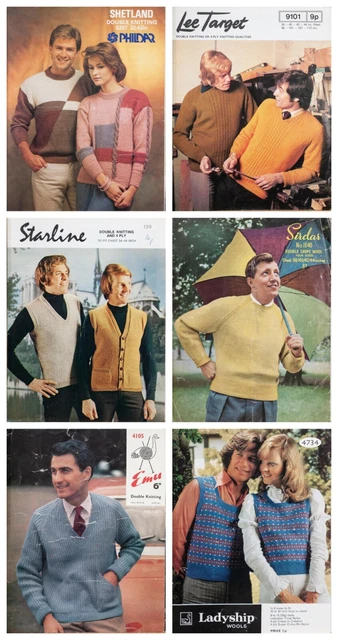 Job Lot 6 Knitting Patterns Sweaters Cardigans Mens Ladies Sirdar Bundle Vintage