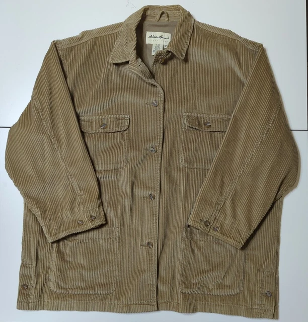 Eddie Bauer Corduroy Wemon's Trucker Button Up Jacket Shacket Tan XXL Vtg 90s