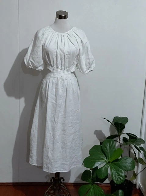 SEED HERITAGE Designer Womens White 100% LINEN Dress AU 8-10 S Small RRP $189.95