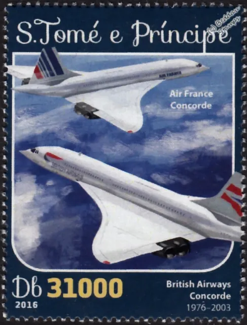 British Airways & Air France CONCORDE Aircraft Stamp (2016 St Thomas & Prince)