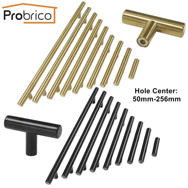 Probrico Stainless Steel Pulls T Bar Black&Gold Kitchen Cabinet Drawer Handles