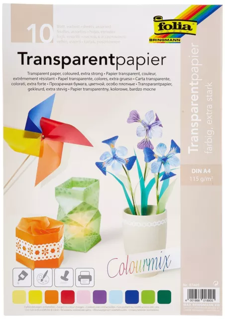 Folia 87409 - Transparent Paper A4 115 g 10 Sheets Assorted Colours