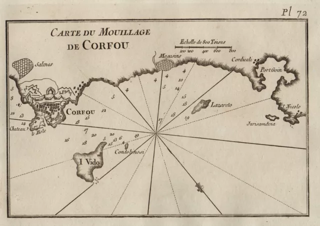 Corfu Island Isola Grecia Mappa Roux Engraving 1764