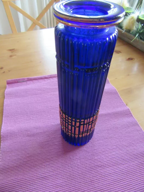 Walther? Glas Vase Zylinder kobaltblau blau gold 70 er Jahre