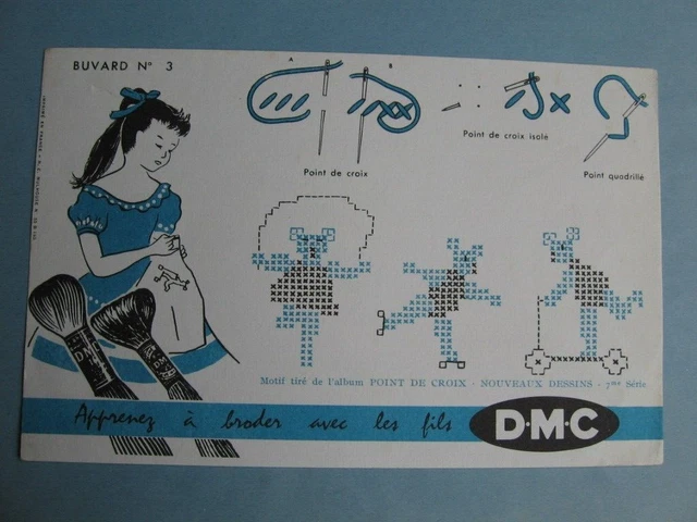 *BUVARD DMC Fils à broder n°3 bleu , 2 photos