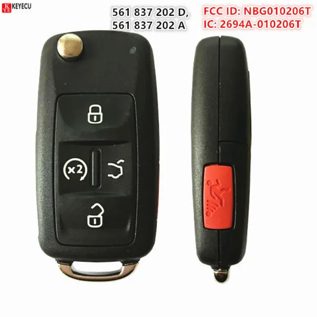 Flip Remote Key Fob 4+1 5 Button 561837202D 561837202A NBG010206T for Volkswagen