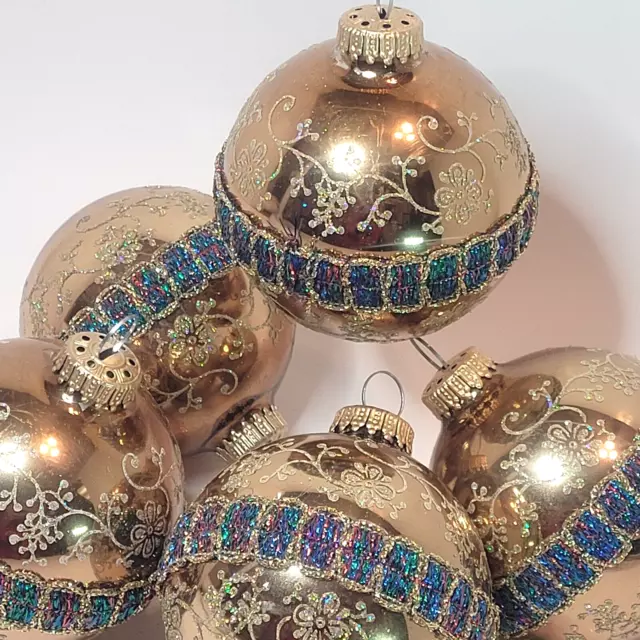 Victorian Style Flower & Braid Ornaments  Set Of 5 Glitter Krebs 3.5" Germany