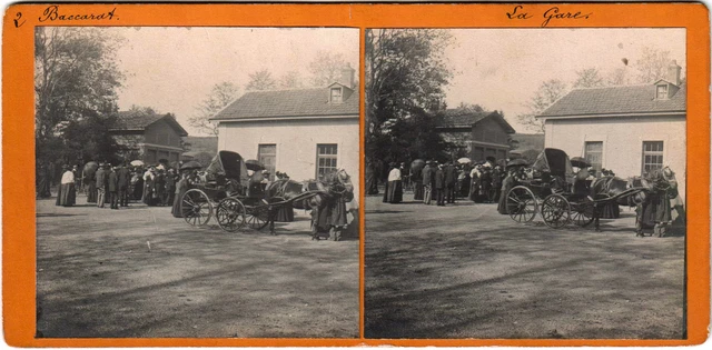 Baccarat.Lorraine.La Gare.Animée.Horse Car.Meurthe & Moselle.Stereo Photo