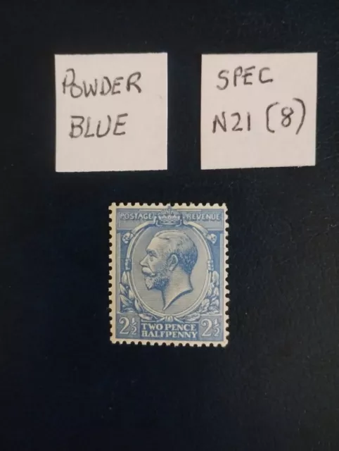 GB GEORGE V 21/2d SPEC. N21(8) POWDER BLUE FINE MOUNTED MINT.