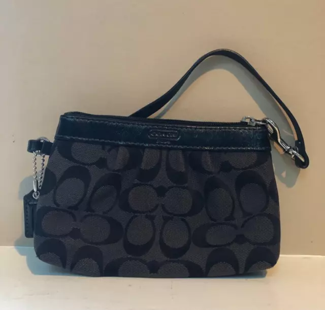 Small Black/Gray Coach Wristlet, Signature Monogram, VERY NICE!