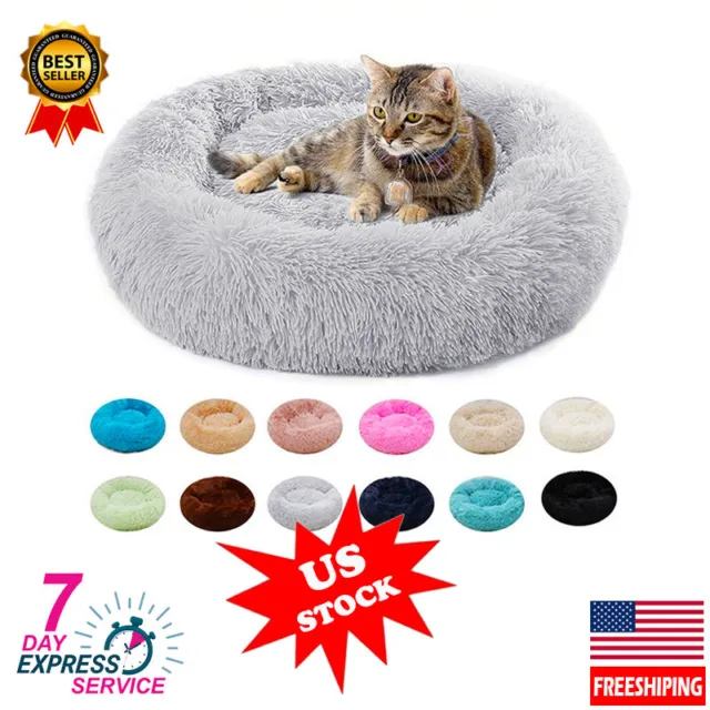 Super Fluffy Donut Pet Dog Cat Plush Bed Warm Soft Calming Bed Sleeping Nest