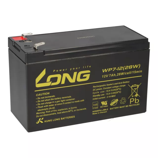 Kung Long WP7-12(28W)-M F2 12V 7Ah AGM Bleibatterie passend 7,2Ah 8Ah 9Ah USV