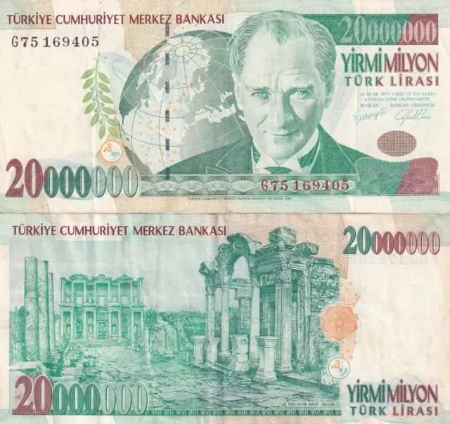 Turkey, 20000000 - 20,000,000 - 20 MILLION LIRA, 1970 2000, P-215, VF(+)