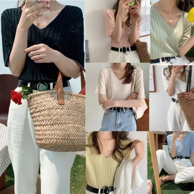 Women Plain Candy Color T-Shirts Ice Silk RIbbed Knit Casual Loose Summer Tops