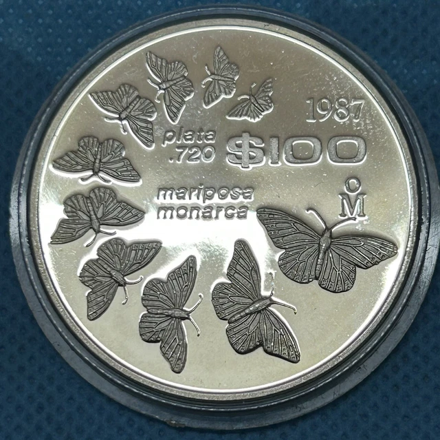 1987 Mexico 100 Pesos Monarch Butterfly  Silver Coin !!!