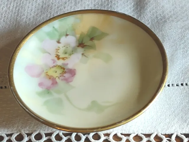 VTG Saxony Germany 3" Mini Plate Butter Pat Hand Painted Gold Rim Porcelain