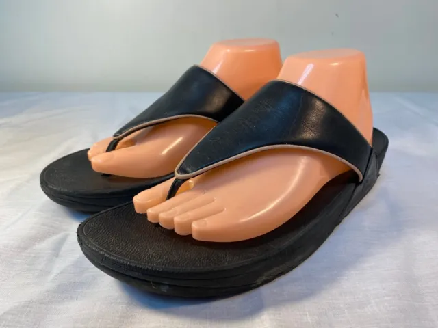 FitFlop Lulu  Flip Flop Thong Sandals Women's Black Leather Slip On - US 11