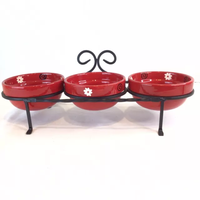 LTD Commodities Salsa and Dip Bowl Set Red Bowls With Flowers Chips And Salsa