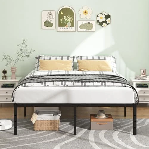 SIZE BED FRAME, No Box Spring Needed, Heavy Duty Black Metal Queen 20